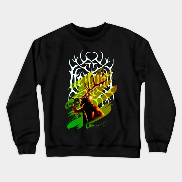 Heilung singer with raindeer horns on a viking helm Crewneck Sweatshirt by CrimsonsDesign